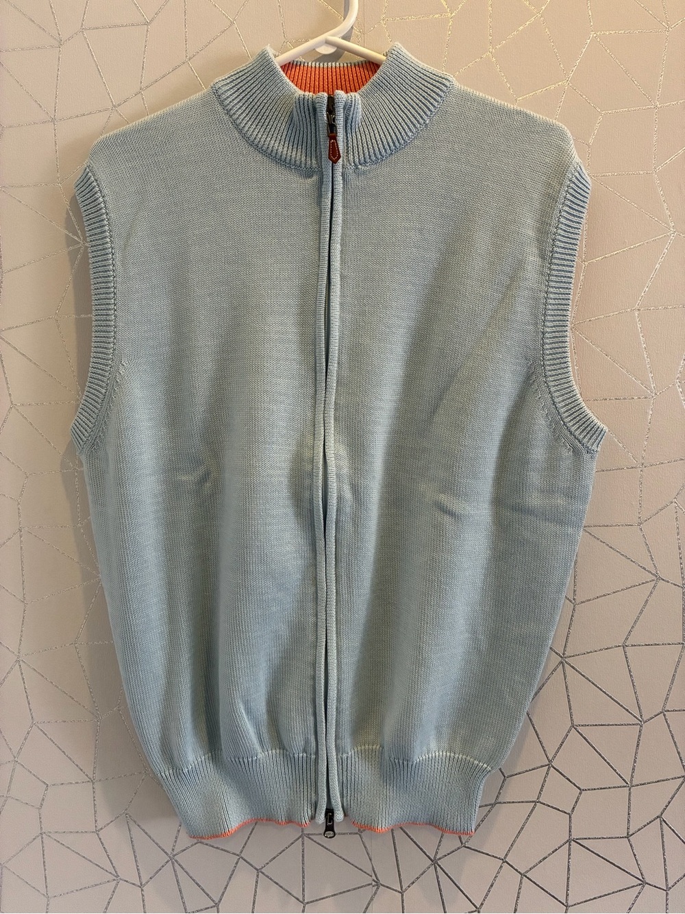 Zegna 100% cotton zip up vest LUXURIOUS blue orange size 54 made in Italy